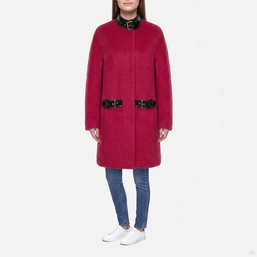 Moschino Raspberry Wool Blend Buckle Coat