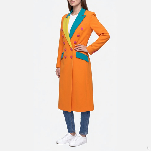 Moschino Colorblock Double-Breasted Long Coat Orange