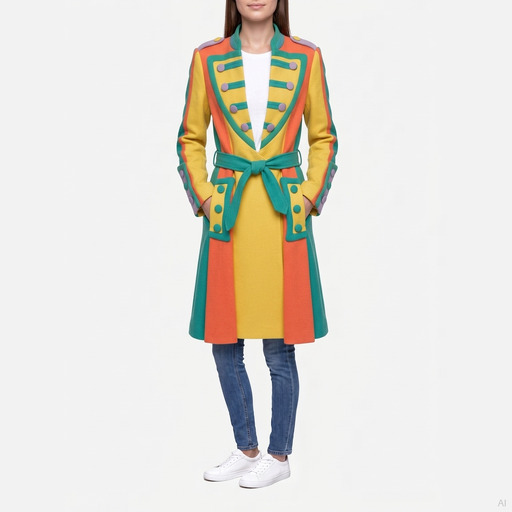 Moschino Multicolor Military Belted Coat