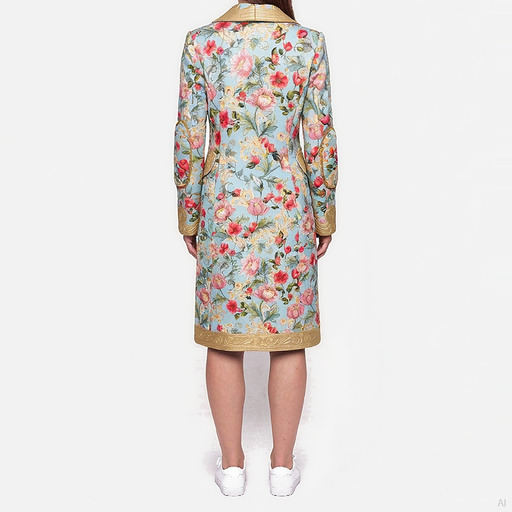 Moschino Floral Brocade Embroidered Coat Blue