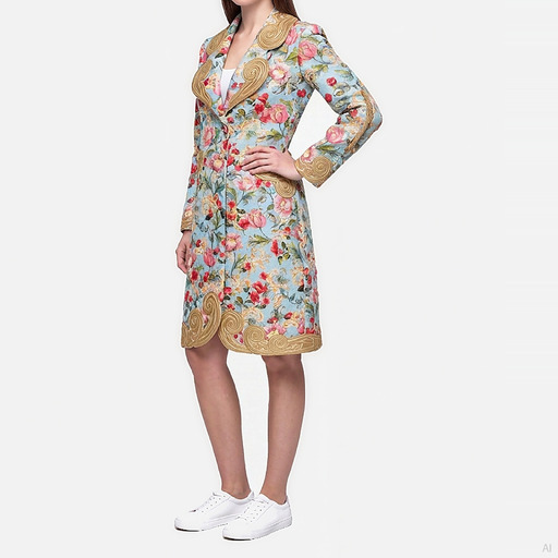 Moschino Floral Brocade Embroidered Coat Blue