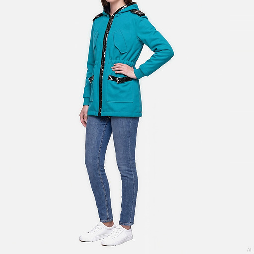 Moschino Teal Hooded Parka Jacket
