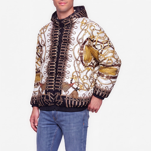 Moschino Chain Print Hooded Bomber Jacket