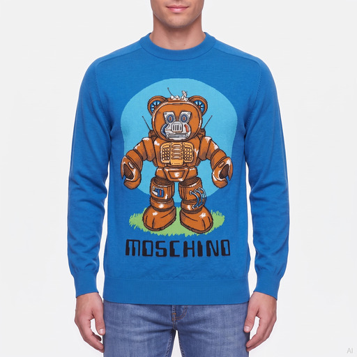 Moschino Robot Bear Knit Crewneck Sweater