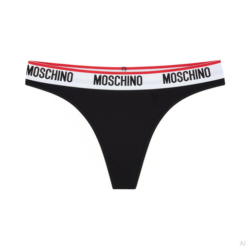 Moschino Logo Waistband Black Thong 2-Pack