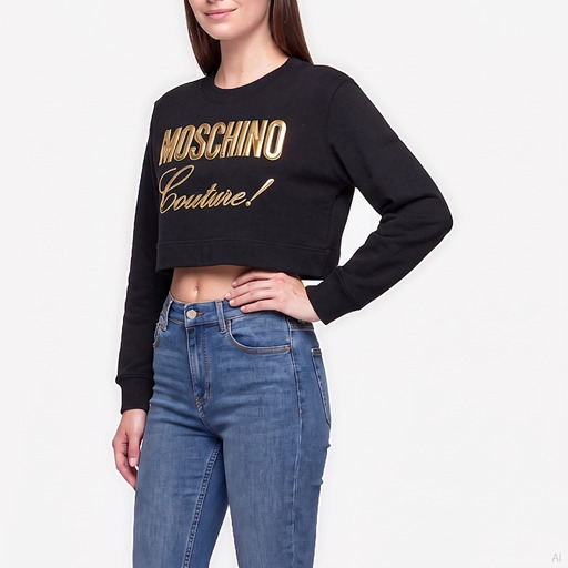 Moschino Couture Cropped Crewneck Sweatshirt in Black