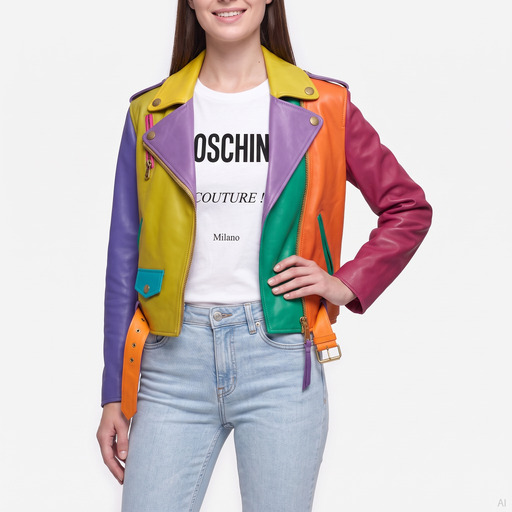 Moschino Multicolor Leather Biker Jacket