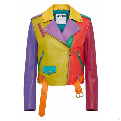 Moschino Multicolor Leather Biker Jacket