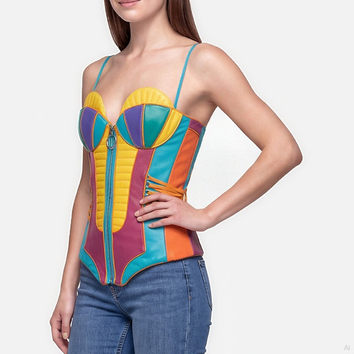 Moschino Multicolor Leather Corset Top