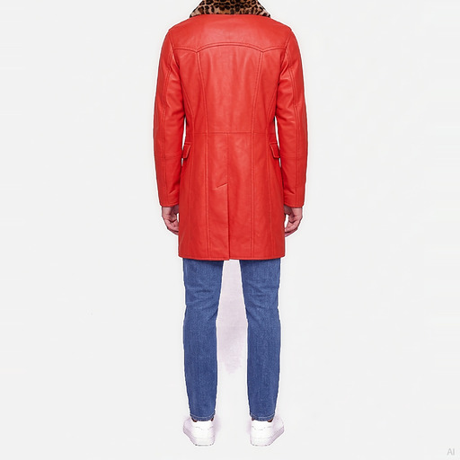 Moschino Orange Leather Trench Coat with Fur Collar