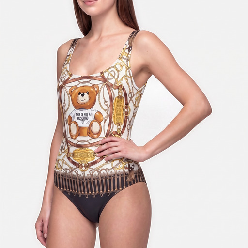 Moschino Teddy Bear Chain Print One-Piece Swimsuit