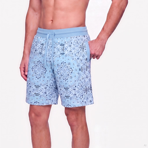 Moschino Swim Paisley Print Light Blue Shorts