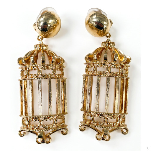 Moschino Gold Birdcage Drop Clip Earrings