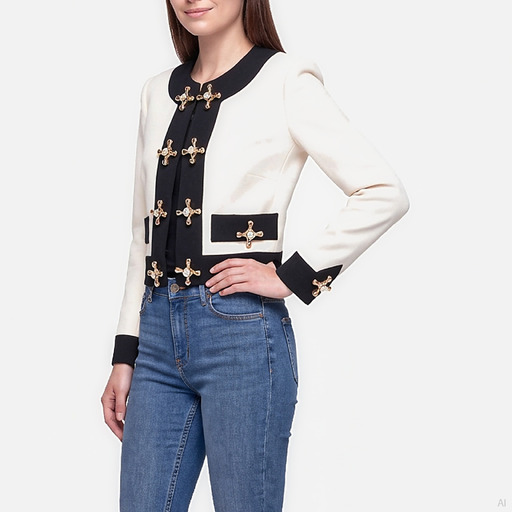 Moschino Two-Tone Jacket with Gold Cross Embellishments