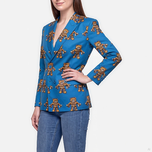 Moschino Robot Teddy Bear Print Double-Breasted Blazer