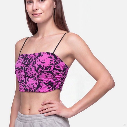 Philosophy Cat Print Bralette Fuchsia Black