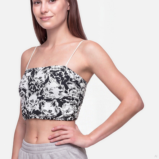 Philosophy Cat Print Crop Bralette Top Black White