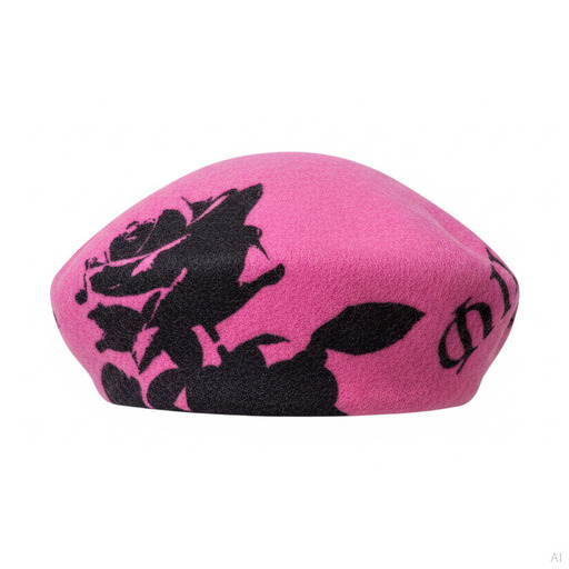 Philosophy Rose Print Pink Wool Beret