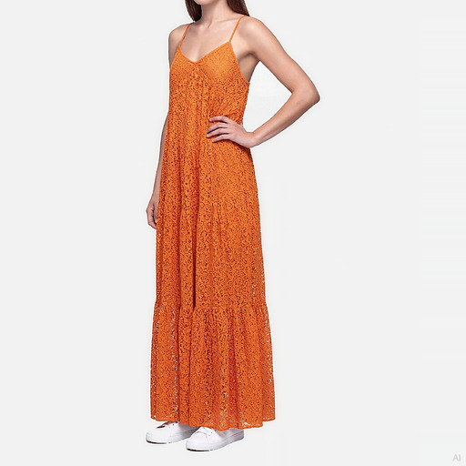 Michael Kors Orange Lace Tiered Maxi Dress