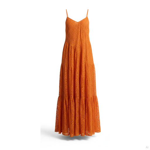 Michael Kors Orange Lace Tiered Maxi Dress