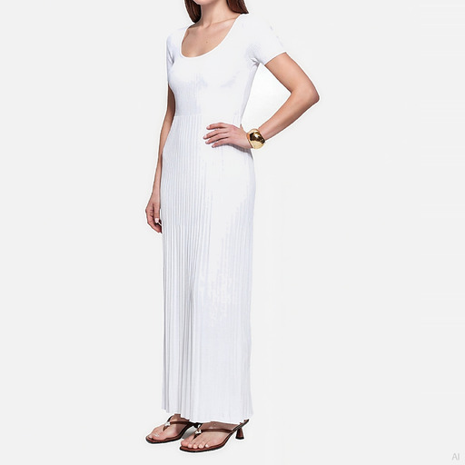 Michael Kors White Ribbed Scoop Neck Maxi Dress